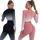 Ruche Tri-Color Women Seamless Yoga Set - 2PCS