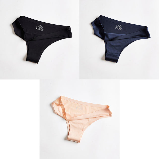3PCS Superior Ice Silk Underwear Women's Panties Mid Waist